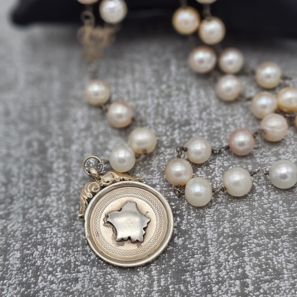 Vintage 1922 William Adams Sterling Silver Pearl Fob Necklace - Picture 3 of 4